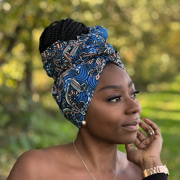 Afrikaanse  Blauw / zwart hoofddoek - headwrap