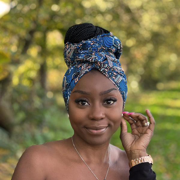 Afrikaanse  Blauw / zwart hoofddoek - headwrap