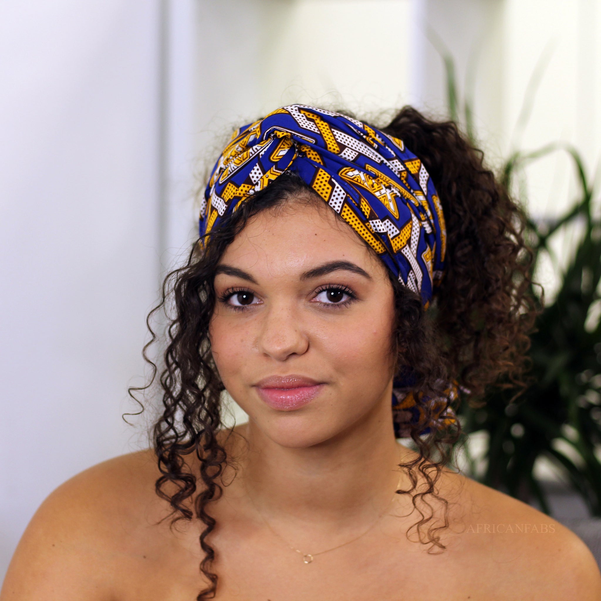 Afrikaanse hoofddoek / headwrap - Blauw / wit