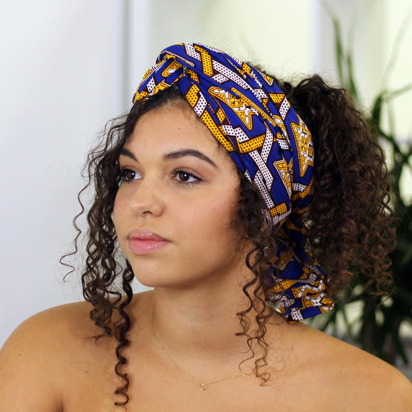 Afrikaanse hoofddoek / headwrap - Blauw / wit