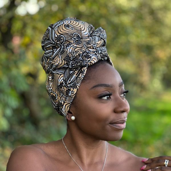 Afrikaanse Beige / grijze hoofddoek - headwrap