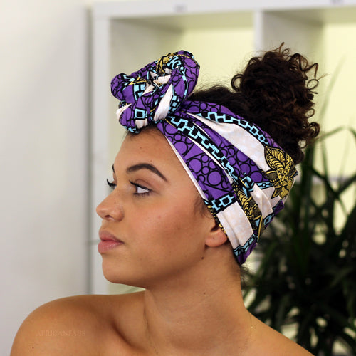 Afrikaanse hoofddoek / headwrap - Paars / wit