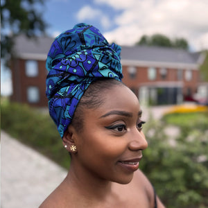 Afrikaanse Blauw & Turquoise Mandala Patchwork hoofddoek - headwrap
