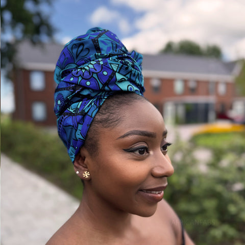 Afrikaanse Blauw & Turquoise Mandala Patchwork hoofddoek - headwrap