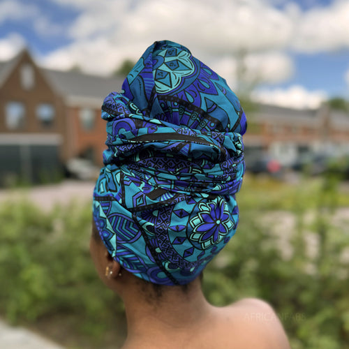 Afrikaanse Blauw & Turquoise Mandala Patchwork hoofddoek - headwrap