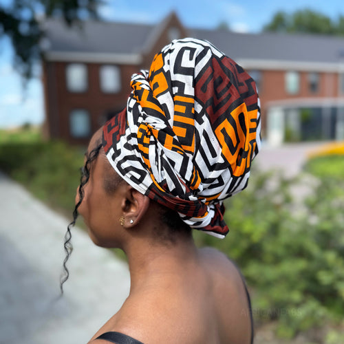 Afrikaanse Bruin & Geel-oranje Kuba Blocks Congo hoofddoek - headwrap