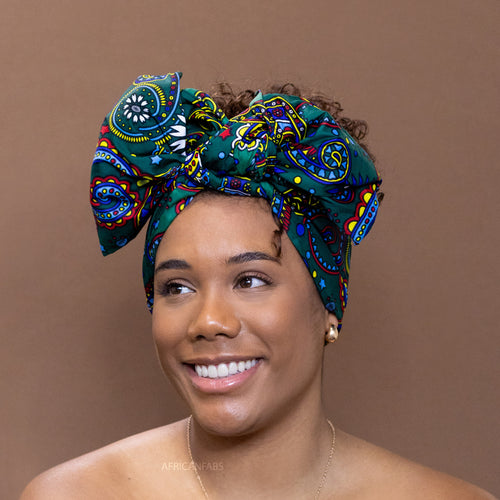 Afrikaanse hoofddoek / headwrap - Oranje / blauw Kente