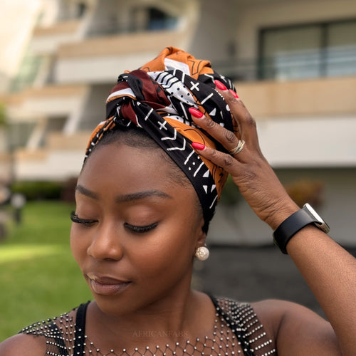 Afrikaanse Bruine Bogolan Symbols hoofddoek - headwrap