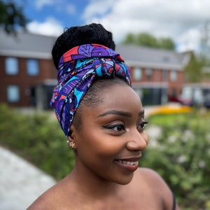 Afrikaanse Paars & Lichtblauw Mandala Patchwork hoofddoek - headwrap