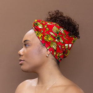 Afrikaanse Rood Gele flowers / hoofddoek - headwrap