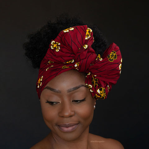 Afrikaanse hoofddoek / headwrap - Rode flowers