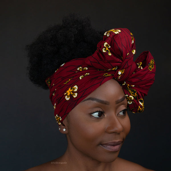 Afrikaanse hoofddoek / headwrap - Rode flowers
