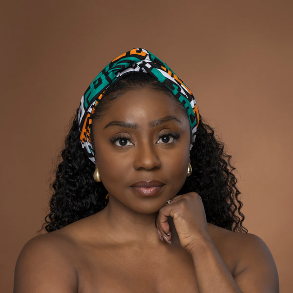 Afrikaanse hoofddoek Petrol Geel Kuba Blocks Congo - headwrap