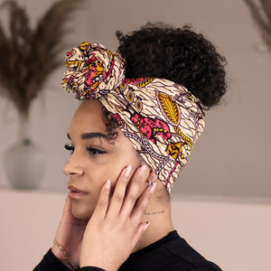 Afrikaanse Beige Floral life / hoofddoek - headwrap