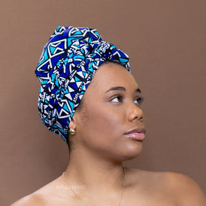 Afrikaanse Blauw / wit bogolan hoofddoek - Mud cloth headwrap