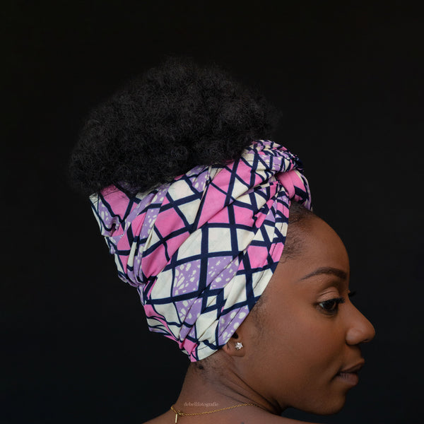 Afrikaanse hoofddoek / headwrap - Wit / Roze