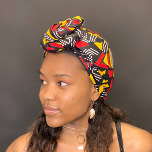 Afrikaanse Zwart / Rood / Gele Bogolan hoofddoek - Mud cloth headwrap