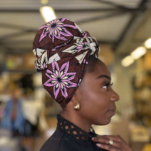 Afrikaanse Bruin / Beige Flower / hoofddoek - headwrap