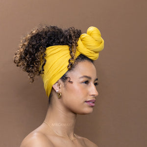 Ochre geel hoofddoek - Headwrap van stretchy Jersey stof