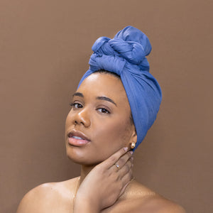 Demin blauw hoofddoek - Headwrap van stretchy Jersey stof