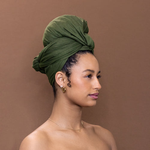 Donker legergroen hoofddoek - Headwrap van stretchy Jersey stof