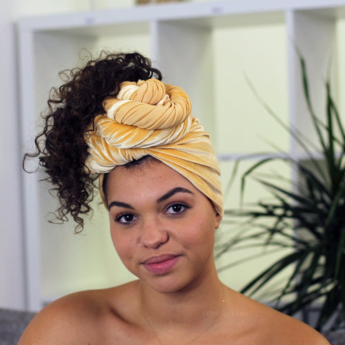 Fluwelen hoofddoek / Velvet headwrap - Ochre geel