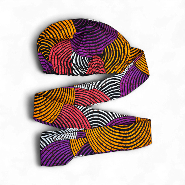 Easy headwrap / hoofddoek - Oranje & Paars Concentric