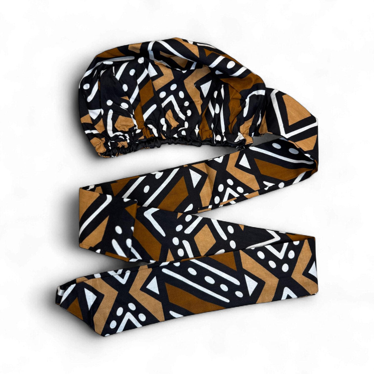 Easy headwrap / hoofddoek - Bruin & Beige Bogolan