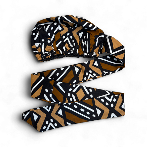 Easy headwrap / hoofddoek - Bruin & Beige Bogolan