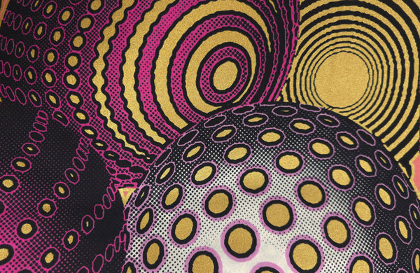 Afrikaanse stof - Roze Goud Cosmic Orb Pattern - Special effect Brillant Platinum Edition