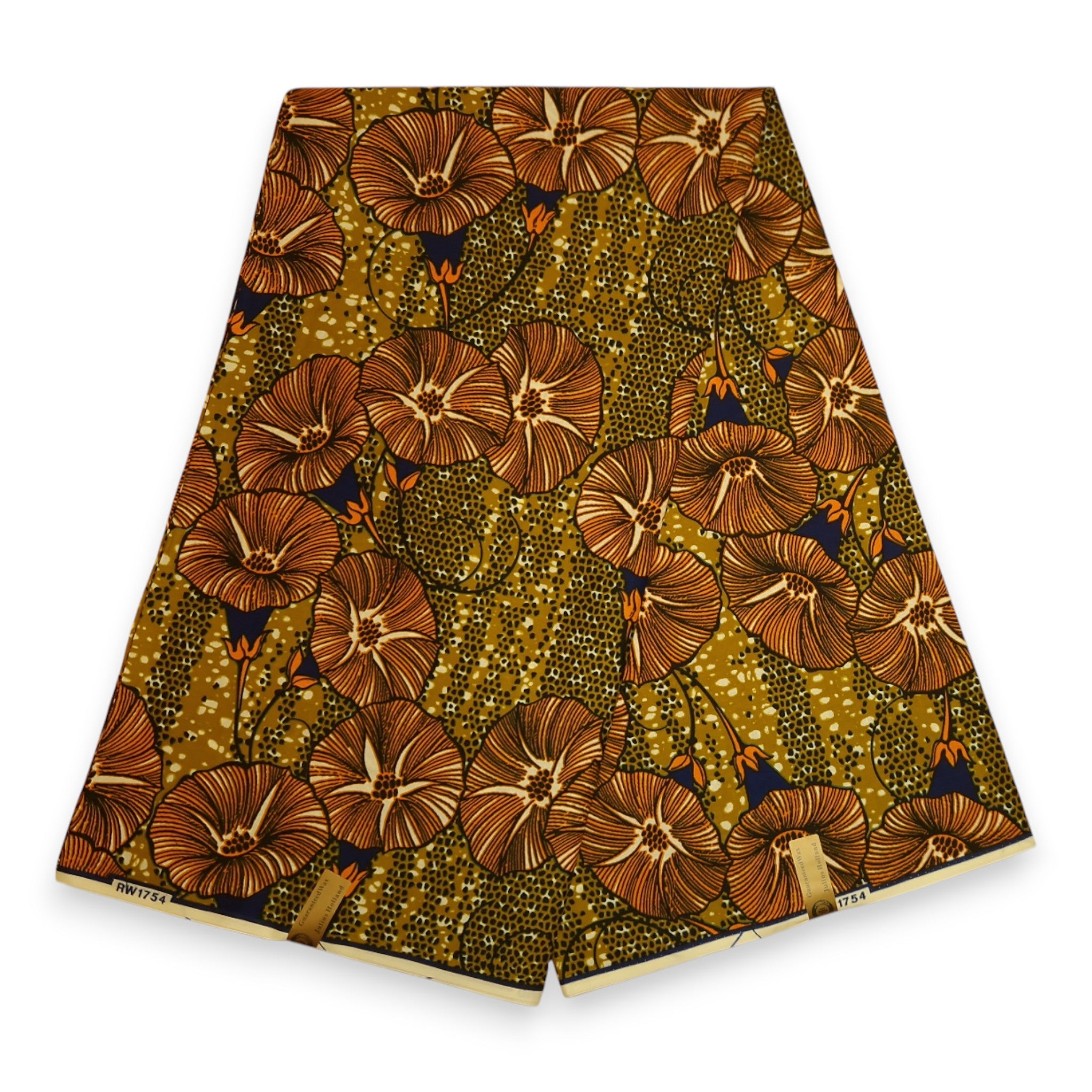 African Wax print fabric - Brown and Orange Autumn Bloom Waves - 100% cotton