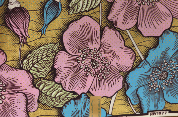 Afrikaanse stof - Blauw Goud Vintage Garden Bloom - Special effect Brillant Platinum Edition