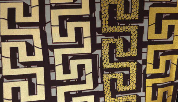 Afrikaanse stof - Goud Bruin Royal Maze - Special effect Brillant Platinum Edition