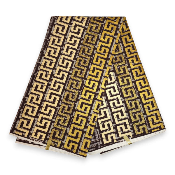 African Wax print fabric - Gold Brown Royal Maze - Special effect Brillant Platinum Edition