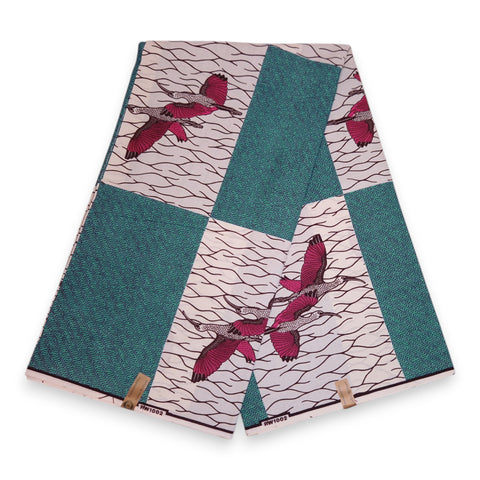 Afrikaanse stof - Turquoise Birds - 100% katoen