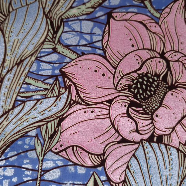 Afrikaanse stof - Roze Flowers - Speciale effect Brillant Platinum Edition