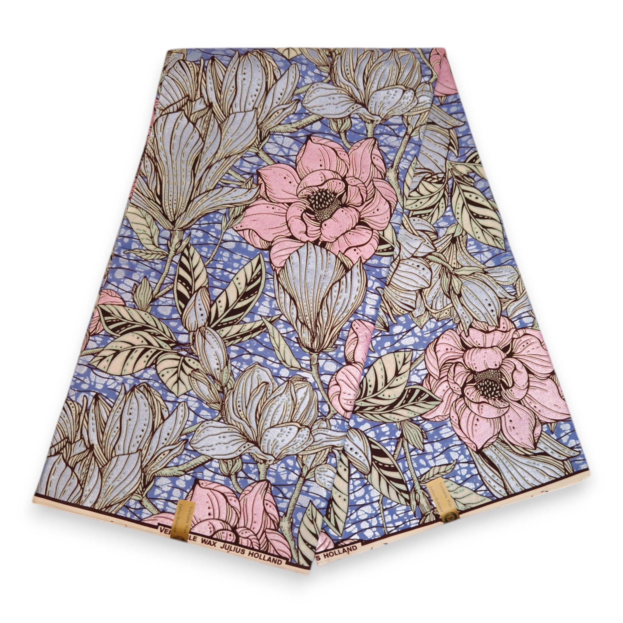 Afrikaanse stof - Roze Flowers - Speciale effect Brillant Platinum Edition