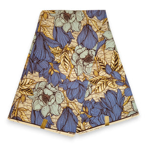 Afrikaanse stof - Blauwe Garden Flowers - 100% katoen