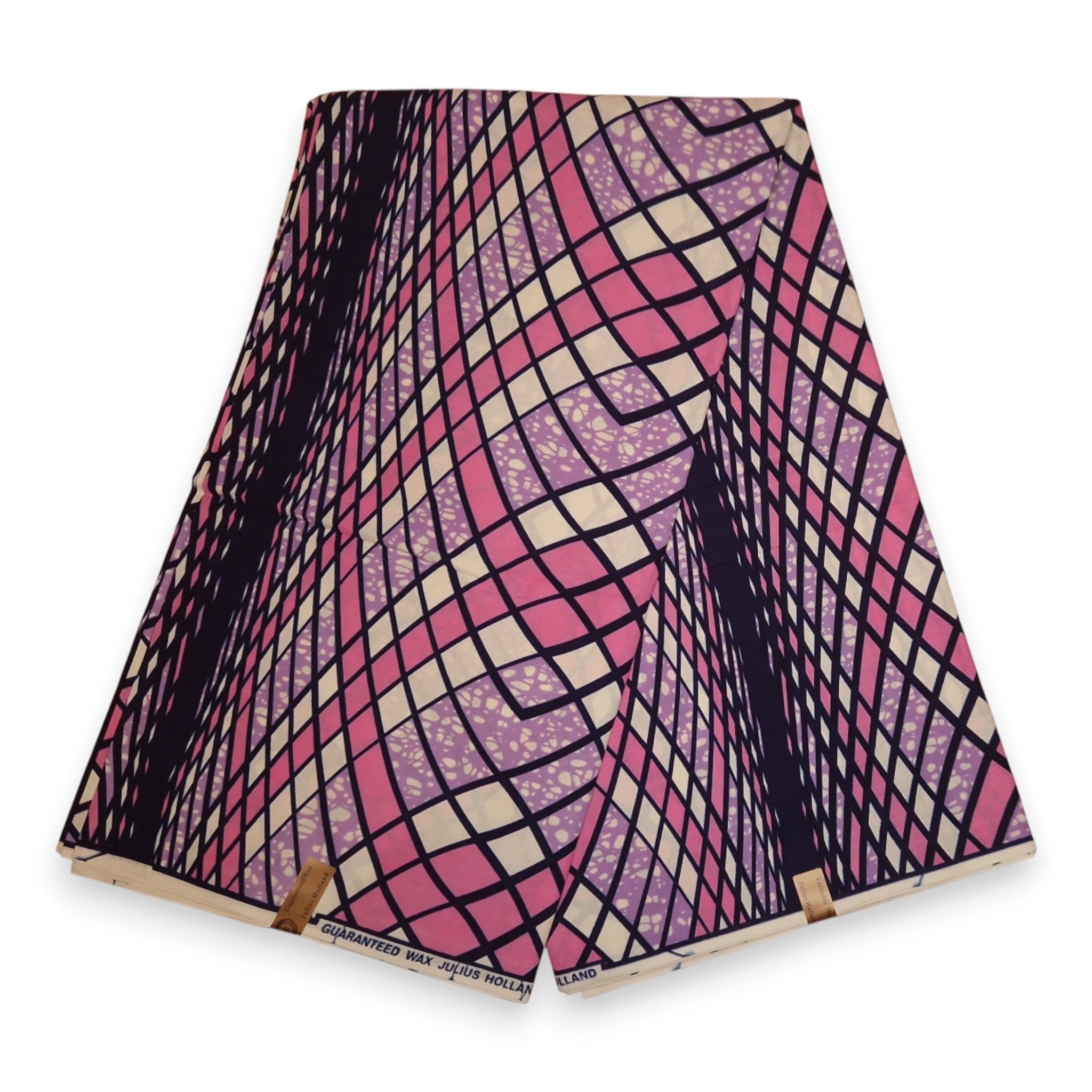 African Wax print fabric - Pink and Purple Mystic Wave Grid - 100% cotton