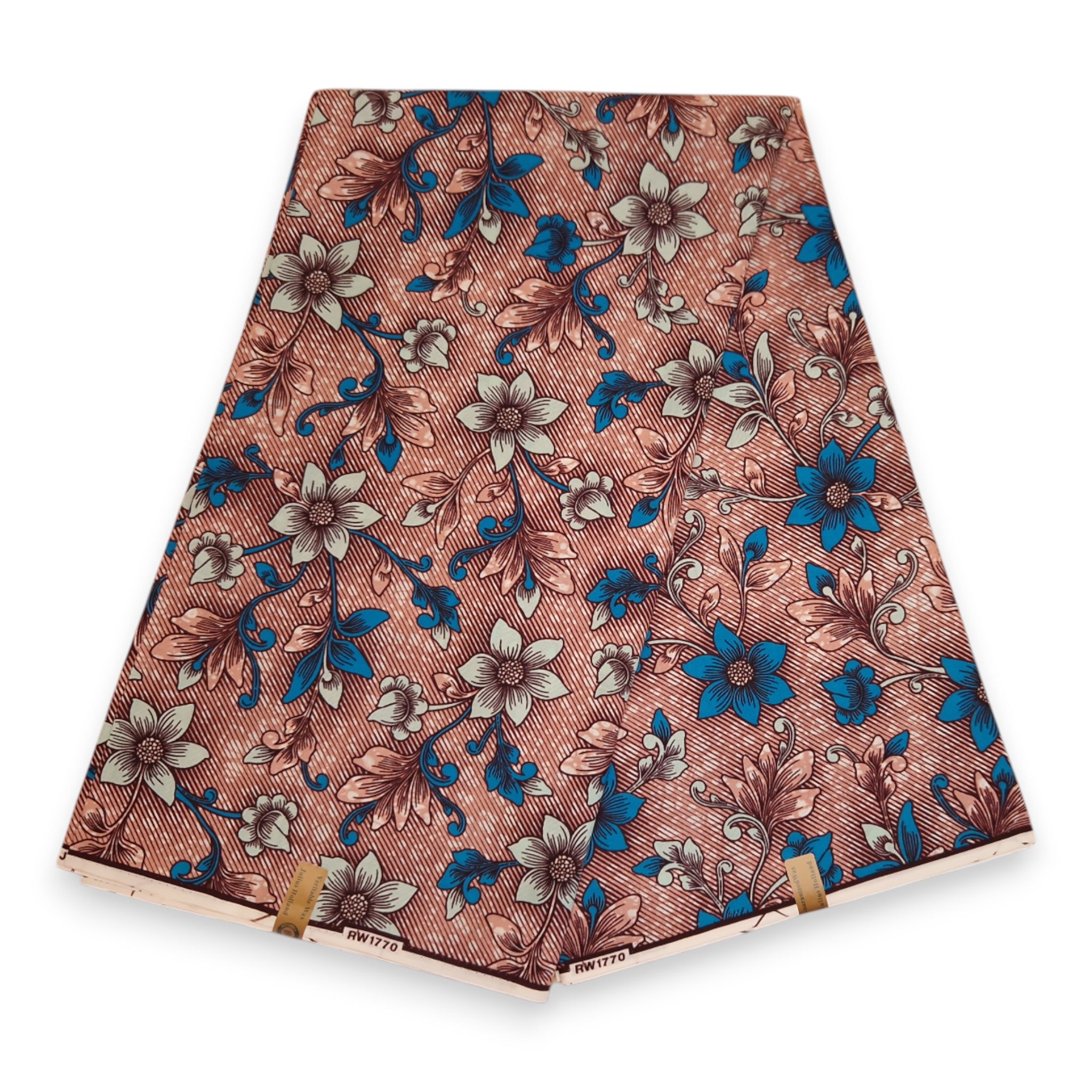 Afrikaanse stof - Blauw Mixed Flowers - 100% katoen