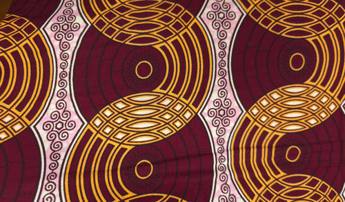 Afrikaanse wax print stof - Bordeauxrood Beige Retro Circles - Polycotton