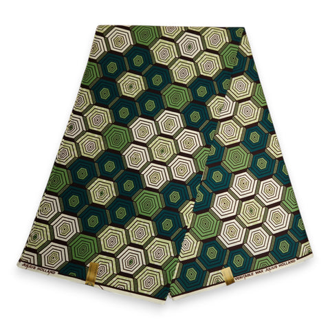 Afrikaanse stof - Groene Hexagon  - 100% katoen