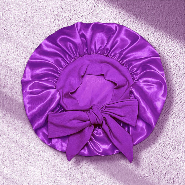 Paarse Satijnen slaapmuts met bandjes (kinderen / kindermaat 3-7 jaar) (Kinder Haar Bonnet)