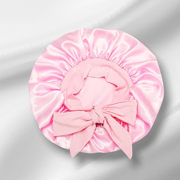 Roze Satijnen slaapmuts met bandjes (kinderen / kindermaat 3-7 jaar) (Kinder Haar Bonnet)