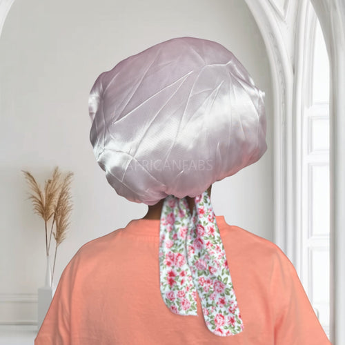 Roze bloem Satijnen slaapmuts met bandjes (kinderen / kindermaat 3-7 jaar) (Kinder Haar Bonnet)
