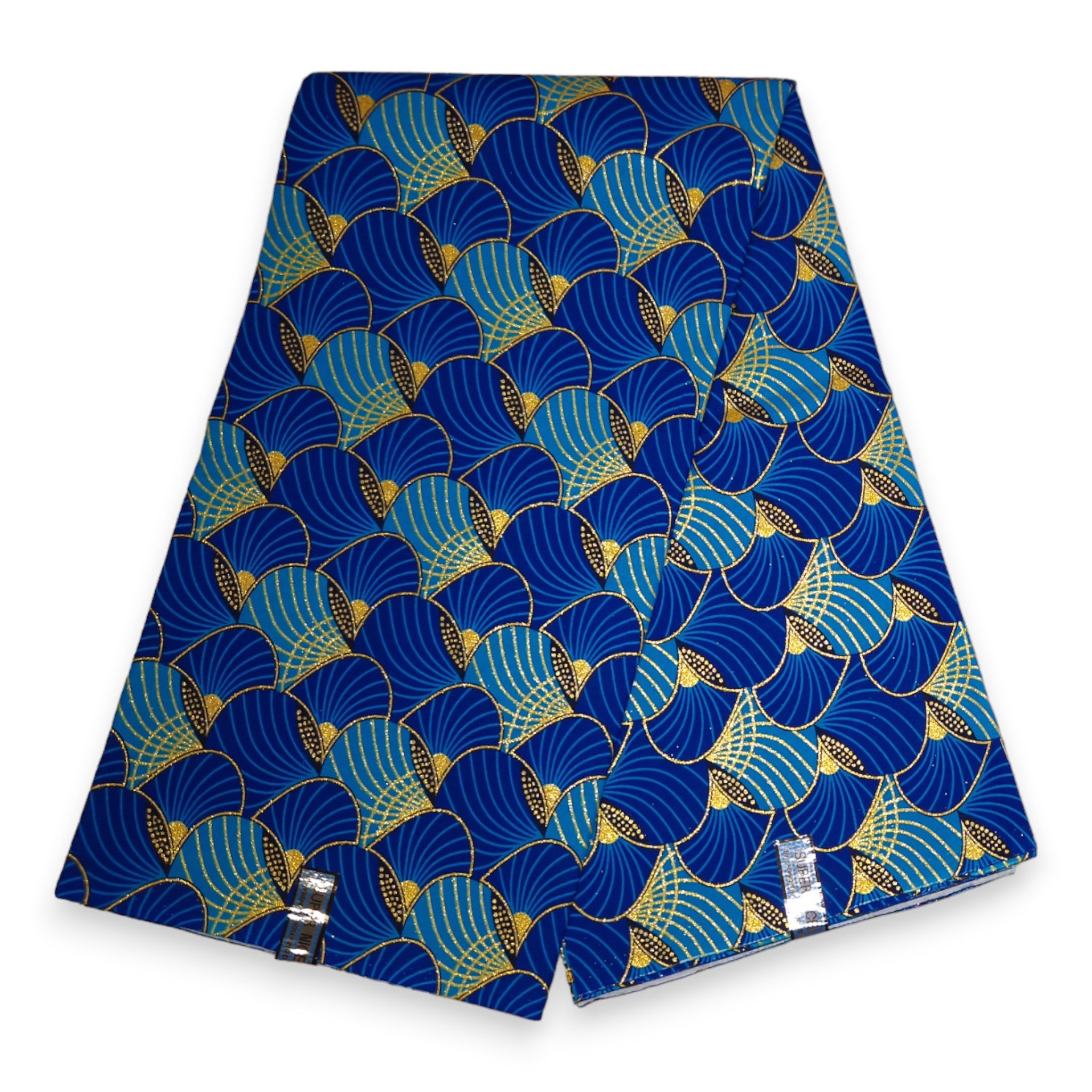 Afrikaanse stof - Exclusief versierd met glittereffecten 100% katoen - KT-3097 Goud Blauw