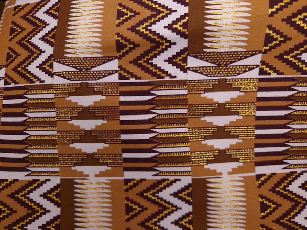 Afrikaanse stof - Exclusief versierd met glittereffecten 100% katoen - KT-3104 Kente Goud Paars
