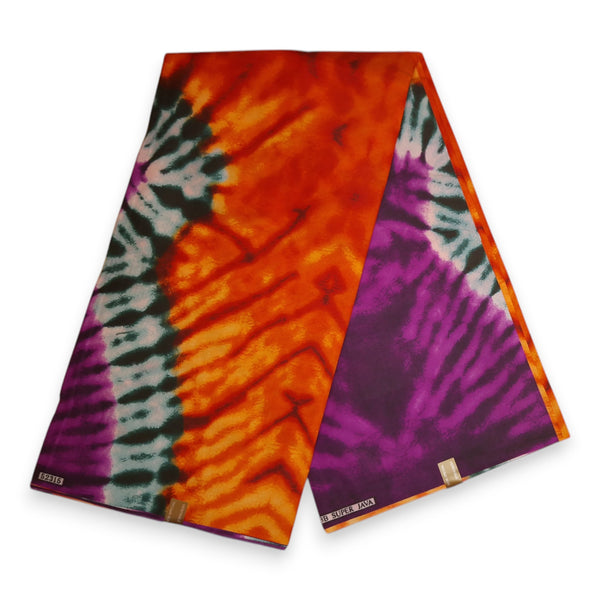 Afrikaanse stof - Oranje Paarse Tie Dye - Polycotton