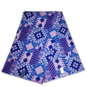 Afrikaanse stof - Exclusief versierd met glittereffecten 100% katoen - KT-3124-SALE Blauw Roze Goud Kente