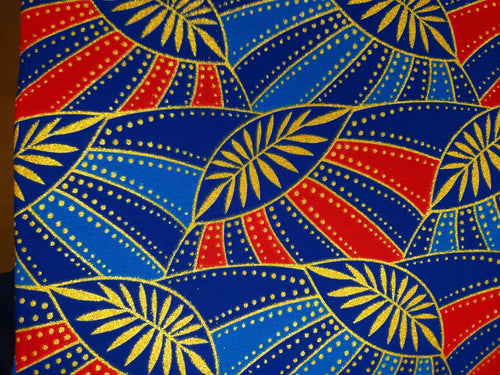 Afrikaanse stof - Exclusief versierd met glittereffecten 100% katoen - KT-3129 Goud Blauw